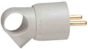 Prise de courant à contact de protection mâle 2P+T pour raccordement de tous types d'appareils domestiques gris