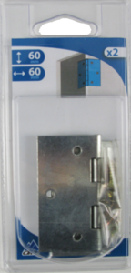 Charnière carrée simple feuille en acier zingué avec axe en inox l. 60 x H. 60 x Ép. 1 mm