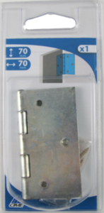 Charnière carrée simple feuille en acier zingué avec axe en inox l. 70 x H. 70 x Ép. 1,2 mm