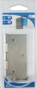 Charnière carrée simple feuille en acier zingué avec axe en inox l. 80 x H. 80 x Ép. 1,2 mm