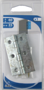Charnière rectangulaire simple feuille pour porte à visser en acier zingué Diam. 3 x L. 35 x H. 60 x Ép. 1 mm