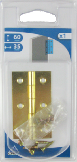Charnière rectangulaire simple feuille pour porte à visser en acier laitonné Diam. 2,5 x L. 35 x H. 60 x Ép. 1 mm
