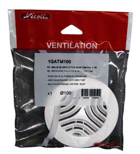 Grille de ventilation pour tube PVC avec moustiquaire  blanc Diam. 100 mm