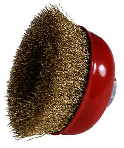 Brosse métallique circulaire Ø : 100 mm - fil 0,4 mm | Descriptif : ondulé en acier laitonné | coupe M14