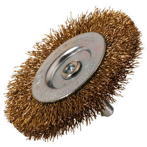 Brosse métallique circulaire Ø : 75 mm - fil 0.3 mm | Descriptif : ondulé en acier laitonné | sur tige