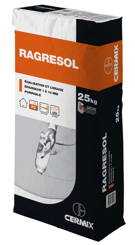 Ragréage autolissant RAGRESOL P3 pour trafic normal ép. 3 à 30 mm gris - Sac de 25 Kg