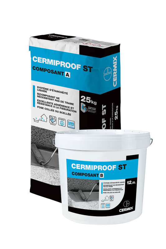 Système d'étanchéité liquide sous carrelage fibré sans trame (sel) CERMIPROOF ST gris - Kit de 37,5 kg
