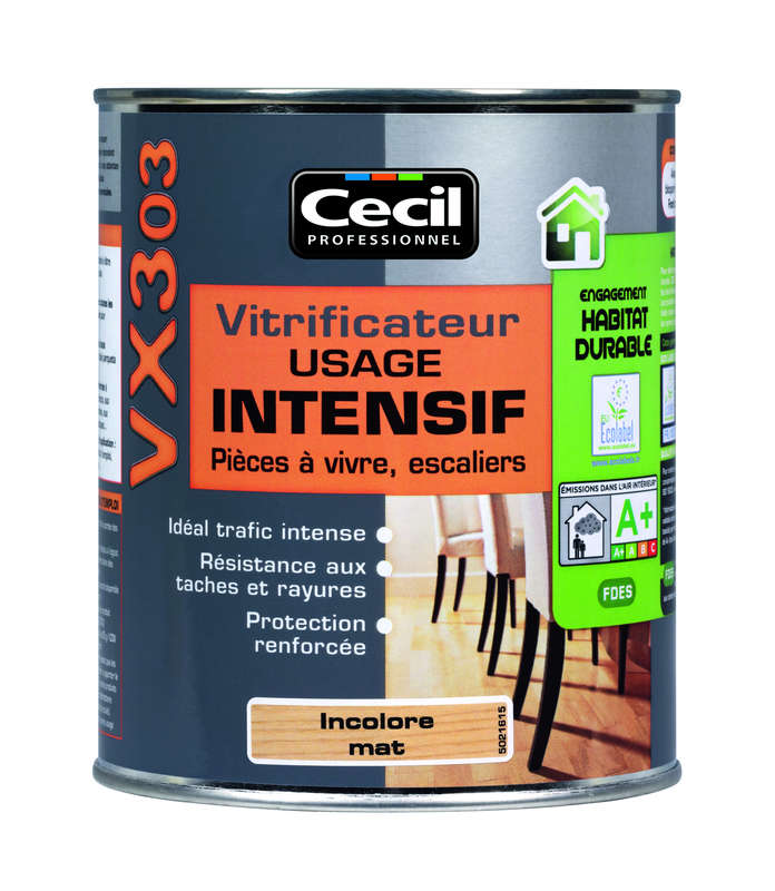 Vitrificateur usage intensif pour pièces à vivre et escaliers VX303 satin incolore - Pot 5 L