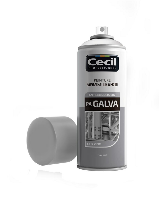 Peinture intérieure/extérieure galvanisation à froid PA GALVA mat zinc - Aérosol 400 ml