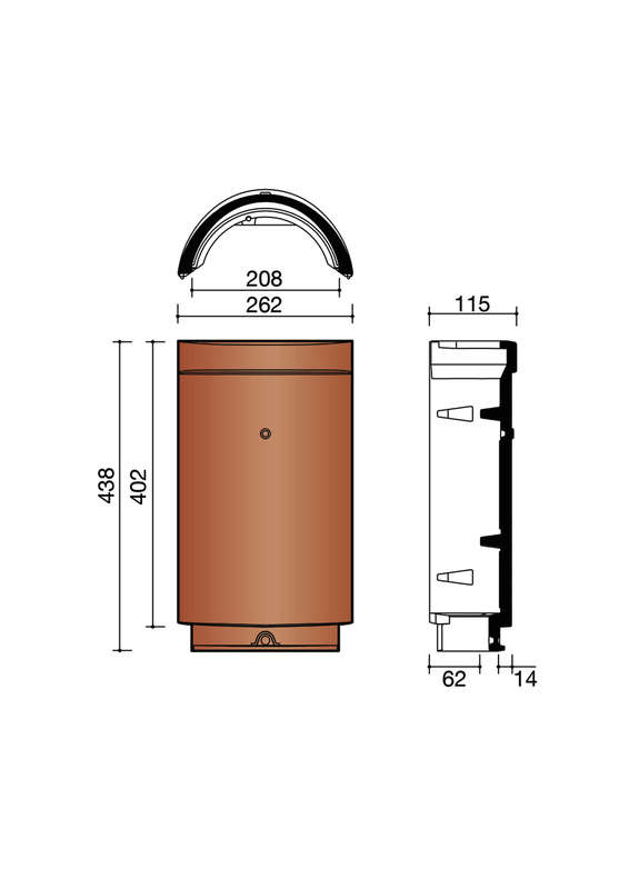 Faîtière/arêtier demi-rond n°2 en terre cuite brun foncé L. 438 x l. 262 mm