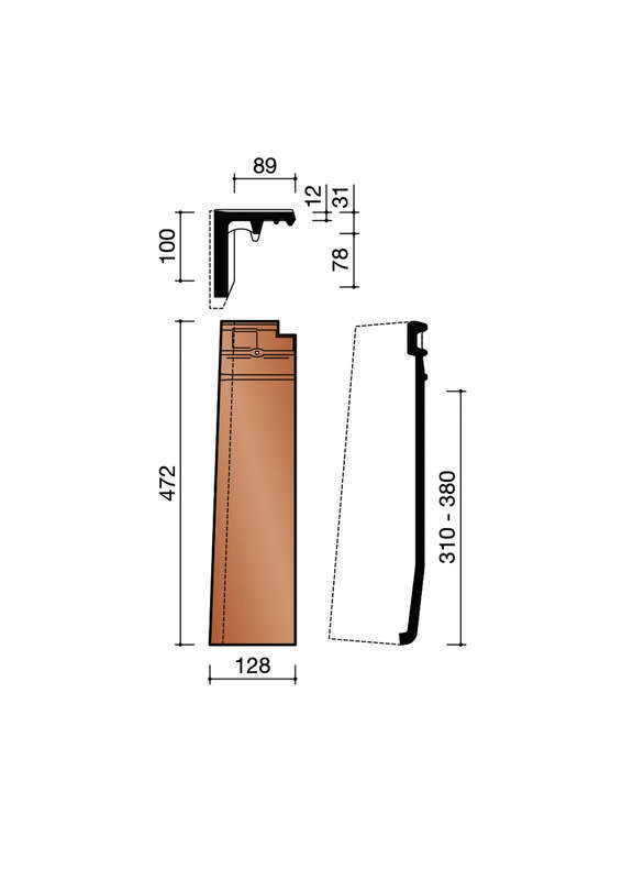 Demi-tuile de rive à rabat gauche en terre cuite ACTUA duplex rouge L. 472 x l. 128 mm