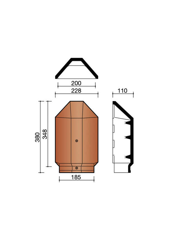 About d'arêtier ventilé angulaire en terre cuite ardoisé L. 380 x l. 228 mm