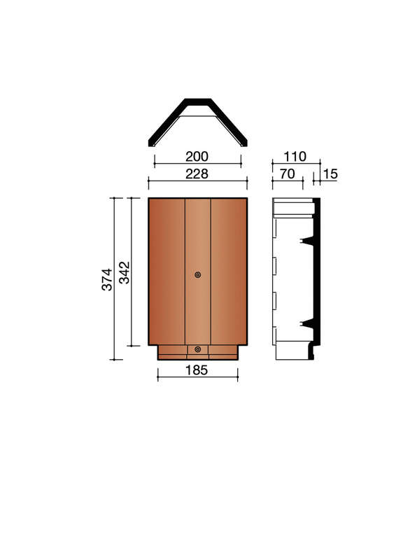 Faîtière/arêtier ventilé angulaire en terre cuite brun L. 471 x l. 240 mm