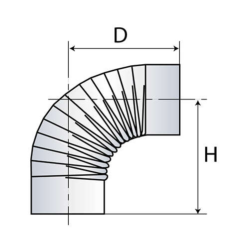 Coude plissé à 90° pour le dévoiement dans le conduit de raccordement en acier aluminié Diam. 180 mm