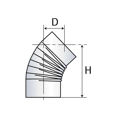 Coude plissé à 45° pour le dévoiement dans le conduit de raccordement en acier aluminié Diam. 167 mm