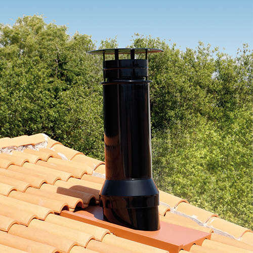 Sortie de toit ronde DOM en inox noir mat - Pente 80-120 % - Diam 200 x H. 900 mm