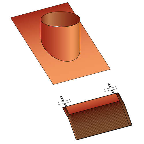 Embase universelle d'étanchéité TRADINOV en acier brique rouge - Pente 28-50 % - Diam. 180 mm