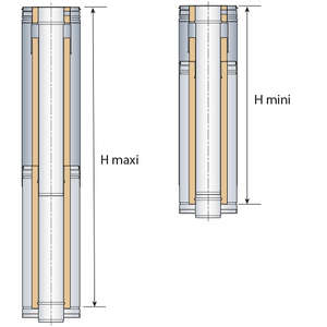 Élément droit réglable pour réaliser un conduit de fumée en inox - Diam. 200 mm - L. 95 à 62 cm