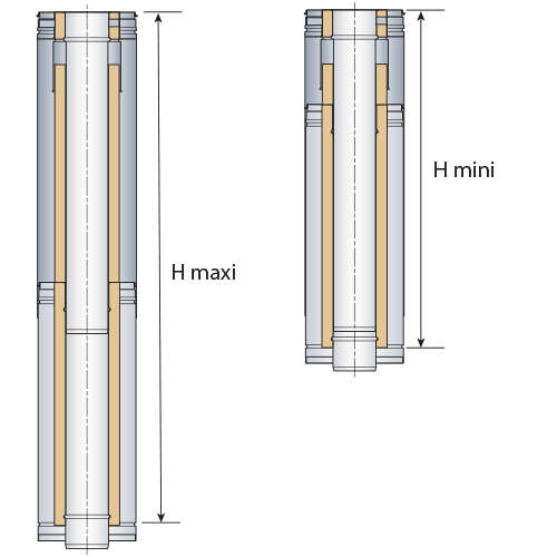 Élément droit réglable pour réaliser un conduit de fumée en inox - Diam. 200 mm - L. 95 à 62 cm