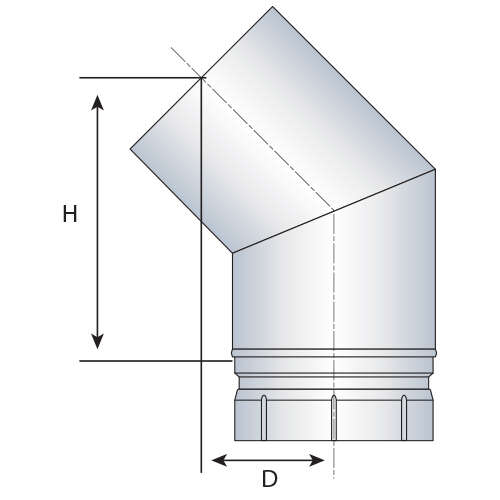 Coude à segment à 45° pour le raccordement de conduit en acier émaillé gris Diam. 150 mm