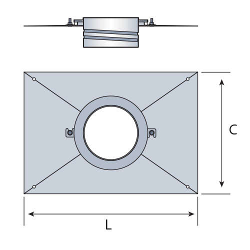 Plaque supérieure d’étanchéité rectangle à visser pour flexible - Diam. 180 mm