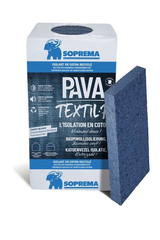 Panneau en laine de coton recyclé PAVATEXTIL® P L. 1200 x l. 600 x Ép. 200 mm - R=5,1 m².K/W
