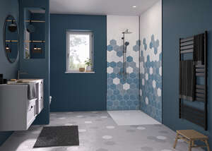 Panneau mural KINEDO KINEWALL décor Tomette L. 150 x H. 202 x Ep. 0.3 cm - Camaïeu bleu