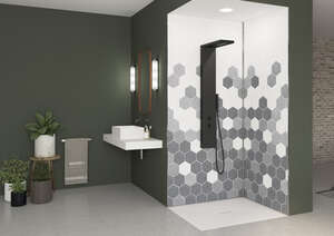 Panneau mural KINEDO KINEWALL décor Tomette L. 150 x H. 202 x Ep. 0.3 cm - Camaïeu gris