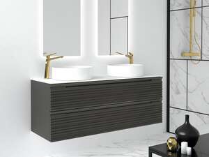 Meuble pour double vasque 2 tiroirs à suspendre ODESIGN DUNE L. 120 x prof. 45.5 x h. 53 cm - Laqué Anthracite Satin