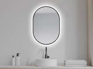 Miroir de salle de bains rétroéclairant LED oval ODESIGN FALBALA L. 85 x l. 60 cm - anti-buée et réversible avec contour noir mat