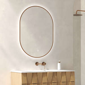 Miroir de salle de bains rétroéclairant LED oval ODESIGN FALBALA L. 85 x l. 60 cm - anti-buée et réversible avec contour cuivre brossé