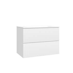 Caisson meuble suspendu sous vasque simple 2 tiroirs O'DESIGN GABAN L. 80 x prof. 45.5 x h. 50 cm - laqué blanc velours