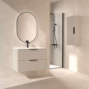 Caisson meuble suspendu sous vasque simple 2 tiroirs O'DESIGN GABAN L. 80 x prof. 45.5 x h. 50 cm - laqué Sable velours