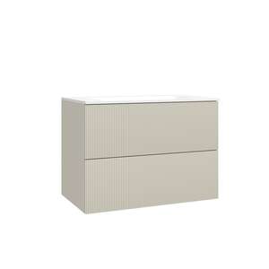 Caisson meuble suspendu sous vasque simple 2 tiroirs O'DESIGN GABAN L. 80 x prof. 45.5 x h. 50 cm - laqué Sable velours