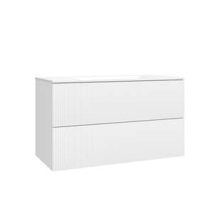 Caisson meuble suspendu sous vasque simple 2 tiroirs O'DESIGN GABAN L. 100 x prof. 45.5 x h. 50 cm - laqué Blanc velours