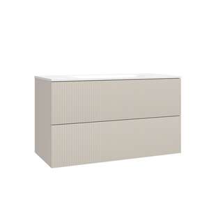 Caisson meuble suspendu sous vasque simple 2 tiroirs O'DESIGN GABAN L. 100 x prof. 45.5 x h. 50 cm - laqué Sable velours