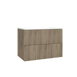 Caisson meuble suspendu sous vasque simple 2 tiroirs O'DESIGN GABAN L. 80 x prof. 45.5 x h. 50 cm - décor Chêne Nairobi