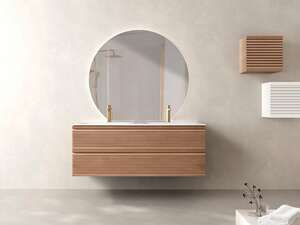 Meuble pour double vasque 2 tiroirs à suspendre ODESIGN DUNE L. 140 x prof. 45.5 x h. 53 cm - Chêne