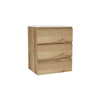 Caisson meuble sous vasque simple 3 tiroirs OZE HARMONIE L. 60 x prof. 45.5 x h. 72 cm - décor Chêne doré. A poser