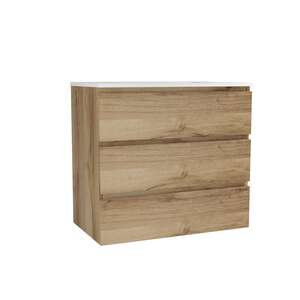 Caisson meuble sous vasque simple 3 tiroirs OZE HARMONIE L.80 x prof. 45.5 x h. 72 cm - décor Chêne doré. A poser