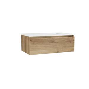 Caisson meuble suspendu sous vasque simple 1 tiroir OZE HARMONIE L. 80 x prof. 45.5 x h. 28 cm - Décor Chêne doré