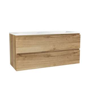 Caisson meuble suspendu sous vasque double - 2 tiroirs OZE HARMONIE L. 120 x prof. 45.5 x h. 56 cm - décor Chêne doré
