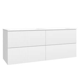Caisson meuble suspendu sous vasque double 4 tiroirs O'DESIGN GABAN L. 140 x prof. 45.5 x h. 50 cm - Laqué Blanc Velours