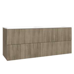 Caisson meuble suspendu sous vasque double 4 tiroirs O'DESIGN GABAN L. 140 x prof. 45.5 x h. 50 cm - décor Chêne Nairobi
