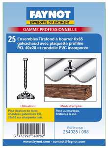 Kit de fixation pour tôle ondulée bois en acier galvanisé - Diam. 6 x L. 65 mm - Sachet de 25 pièces