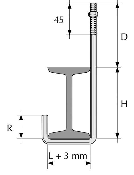 Crochet pour fixation de tôle en acier galvanisé SN 8 - IPN 100 - Diam. 70 mm