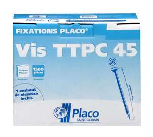 Vis TTPC 45 pour fixation de plaques de plâtre Diam. 8 x L. 45 mm - Boîtes de 1500 pièces