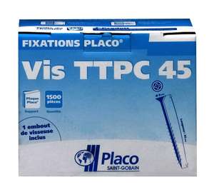 Vis TTPC 45 pour fixation de plaques de plâtre Diam. 8 x L. 45 mm - Boîtes de 500 pièces