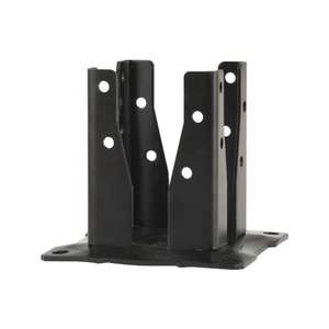Pied de poteau de jardin A : 91 mm | B : 130 mm | C : 91 mm | D : 150 mm | E : 150 mm | ép. : 3 mm (corps) et 4 mm (platine)