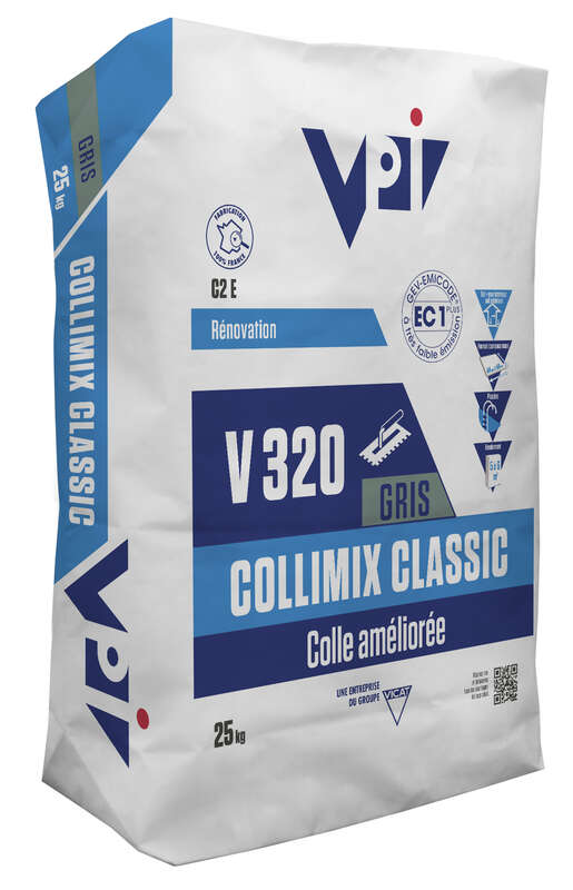 Colle carrelage tous travaux C2ET COLLIMIX CLASSIC V320 gris - Sac de 25 kg